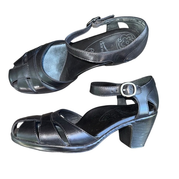 DANSKO Bliss Pump Sandal Leather Black Ankle Straps EU 38 US Size 7.5/8 - Picture 1 of 14